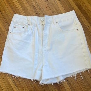 Topshop White High-Waist Denim Shorts